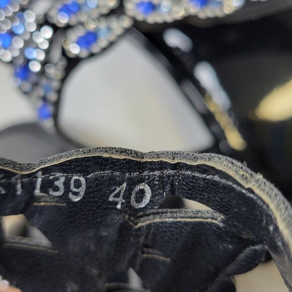 WOMENS Size 9 Blue Silver Black Sandals Peacock Motif Slippers Flats Shoes - NEW - Picture 13 of 13